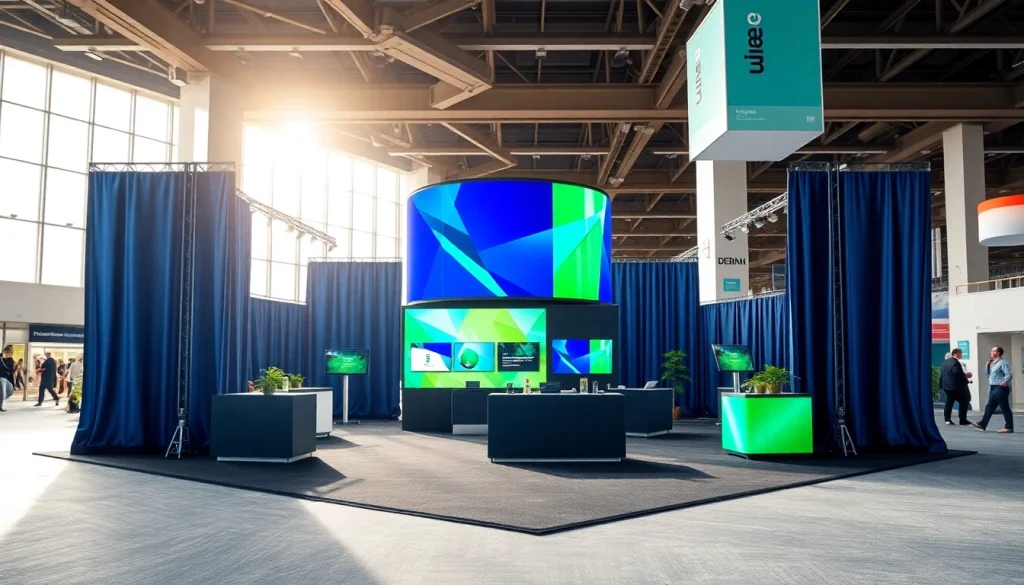 Engage attendees with a vibrant trade show booth showcasing interactive elements and bold graphics.