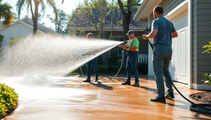 Professional pressure wash service revitalizing a home's exterior in Kissimmee, FL.