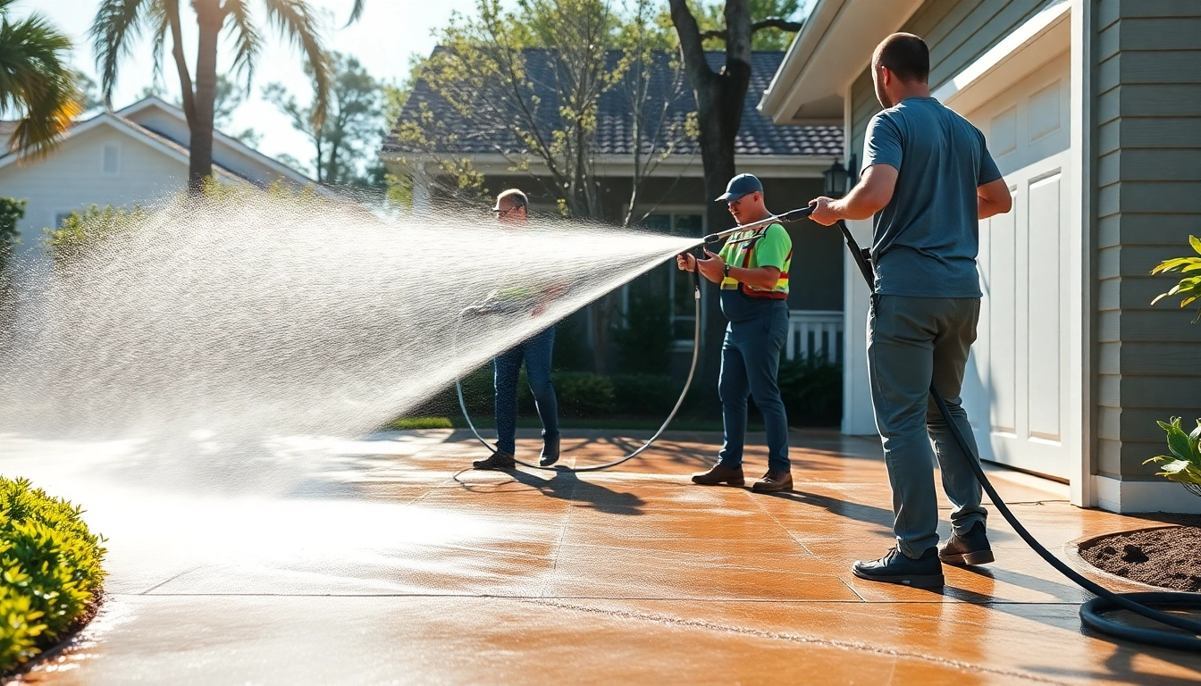 Professional pressure wash service revitalizing a home's exterior in Kissimmee, FL.