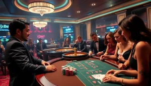 Experience thrilling gameplay at i9bet's glamorous casino table with vibrant chips and an active roulette wheel.