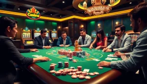 Enjoying a thrilling game at shbet com casino tables filled with poker chips and cards.