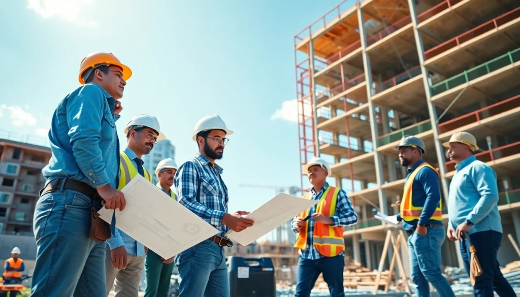 Engage with the southern california contractors association through teamwork on a vibrant construction site.