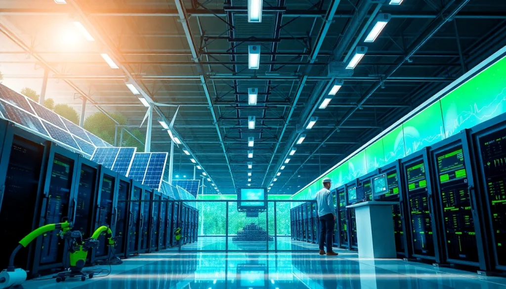 Innovative cryptocurrency mining facility showcasing free crypto mining technology powered by renewable energy.