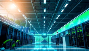 Innovative cryptocurrency mining facility showcasing free crypto mining technology powered by renewable energy.