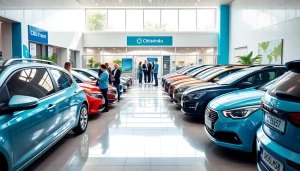 Dynamic view of a car rental agency in Chișinău showcasing diverse options for chirie auto.