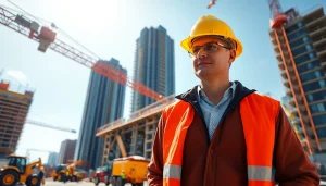 Monitor construction progress as a New Jersey Construction Manager on site with workers and machinery.