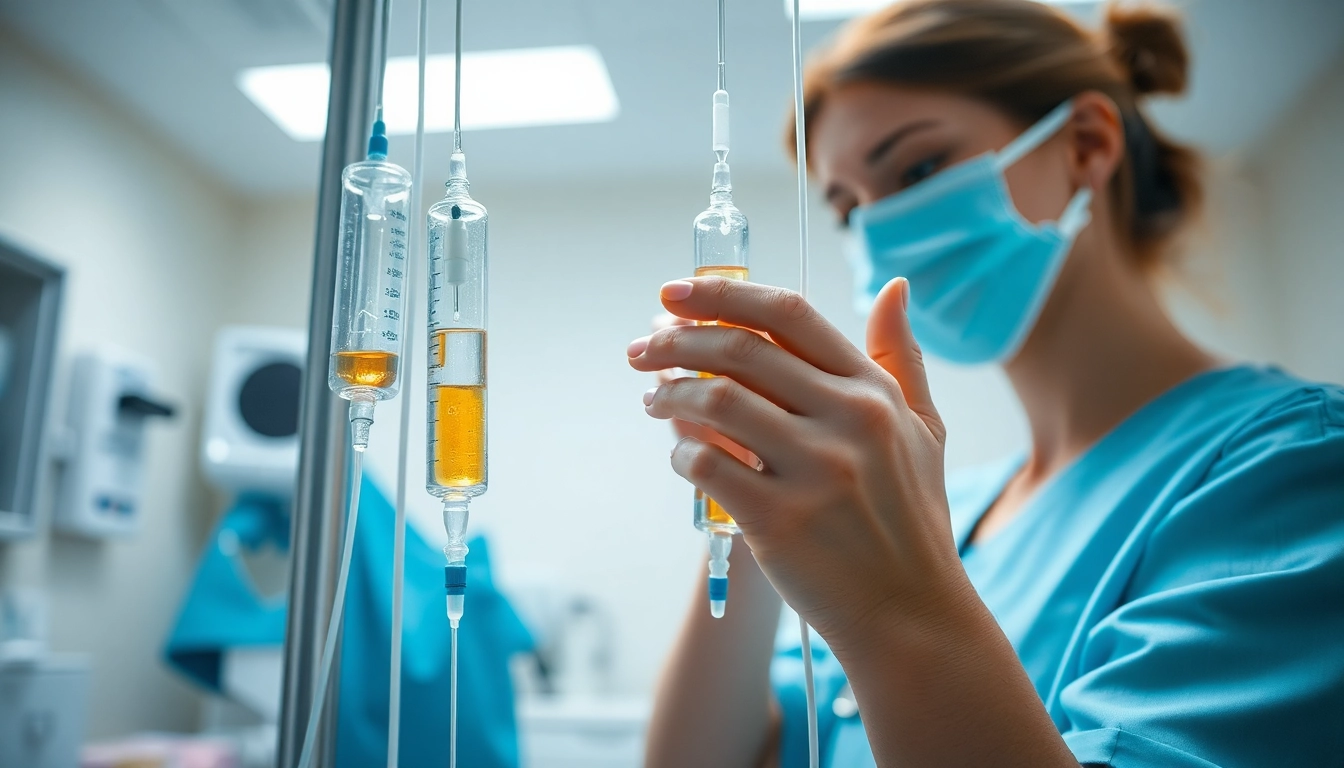 Administering IV Vitamin injections in a professional healthcare environment.