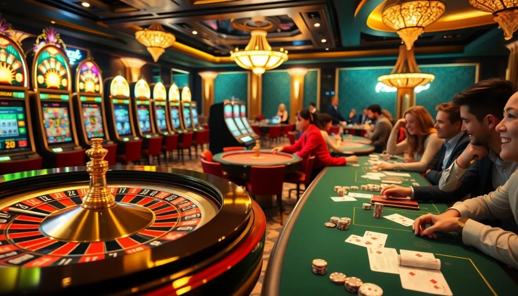 Một cảnh hấp dẫn với các người chơi đang tham gia các trò chơi tại casino, làm nổi bật trải nghiệm ứng dụng Bet VIP với các yếu tố cược đầy màu sắc.