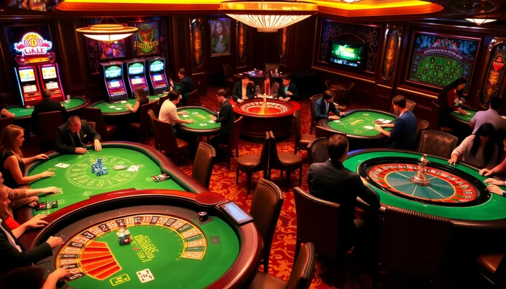 Players enjoying poker at tables inspired by https://f168info.com/ in a luxurious casino atmosphere.