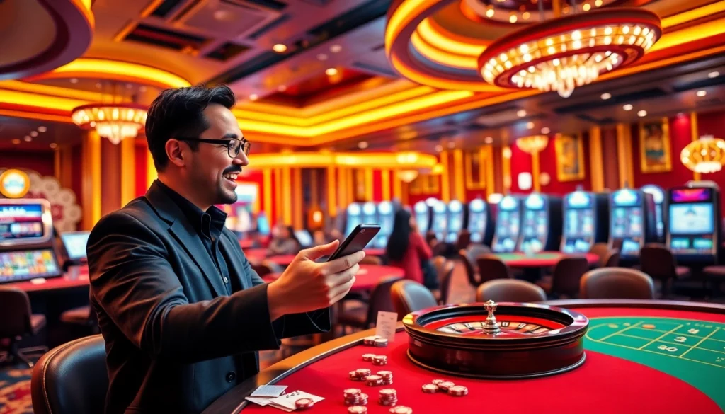 Using 상품권소액결제, gamblers engage with a luxurious casino environment full of excitement.