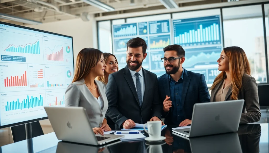 Showcasing a team analyzing competitive intelligence data in a modern workspace.