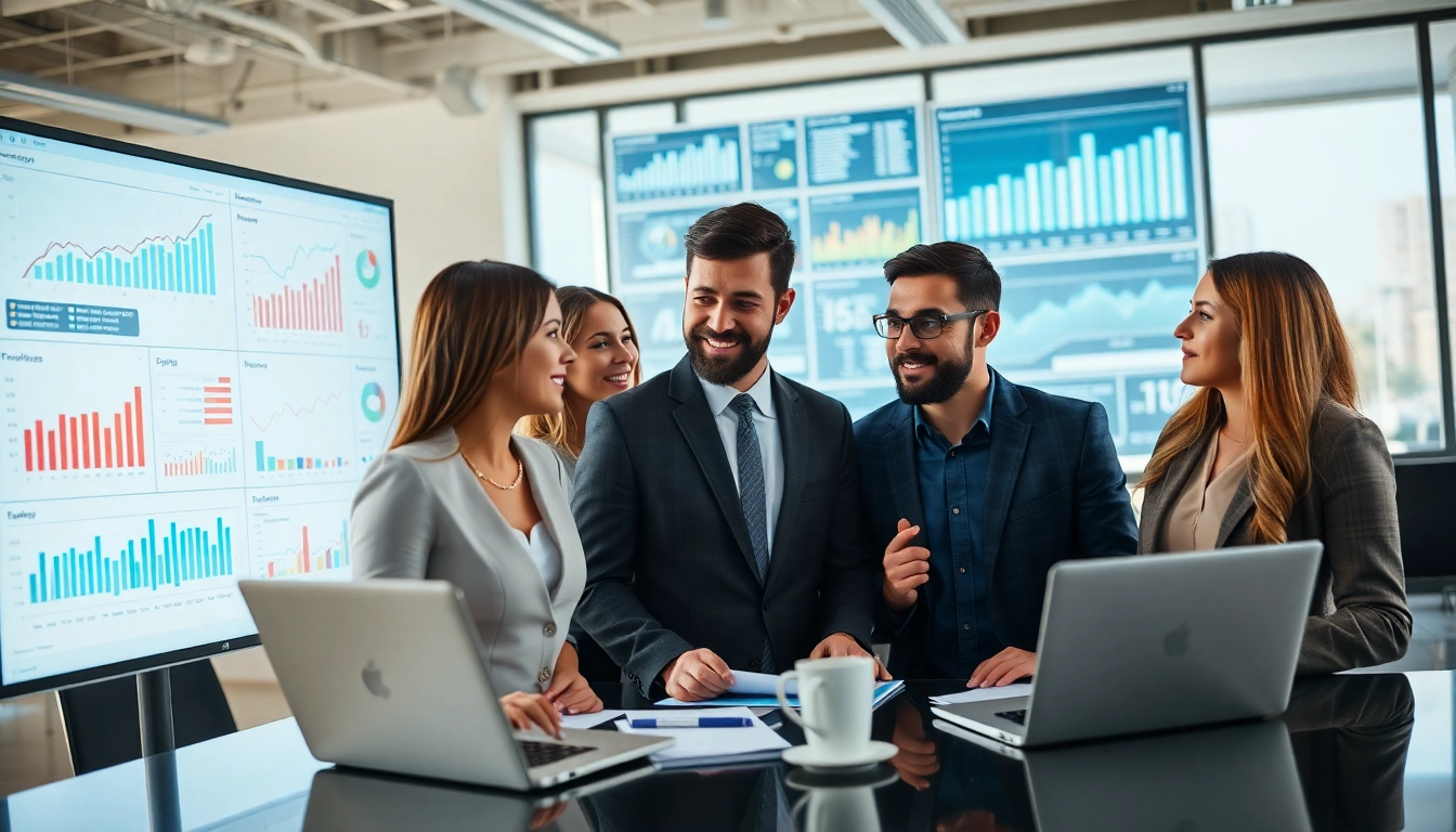 Showcasing a team analyzing competitive intelligence data in a modern workspace.