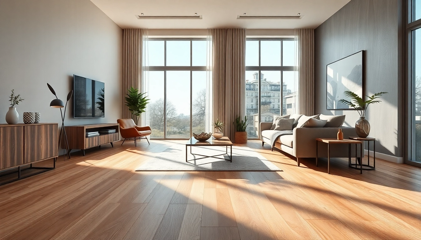 Beau salon présentant un carrelage imitation parquet pour une ambiance élégante et accueillante.