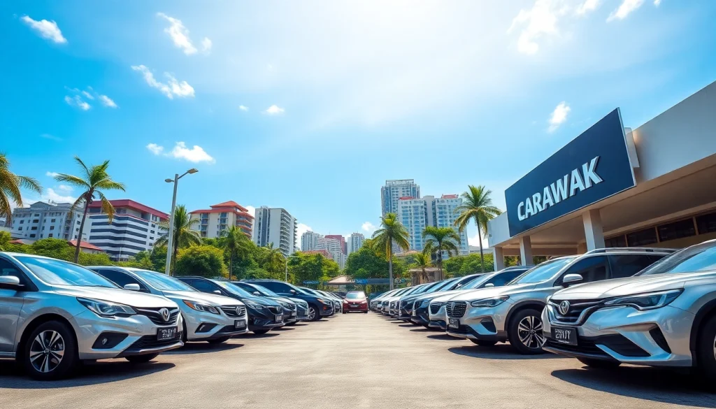 Car rental in Kuching Sarawak featuring diverse vehicles in a vibrant setting.