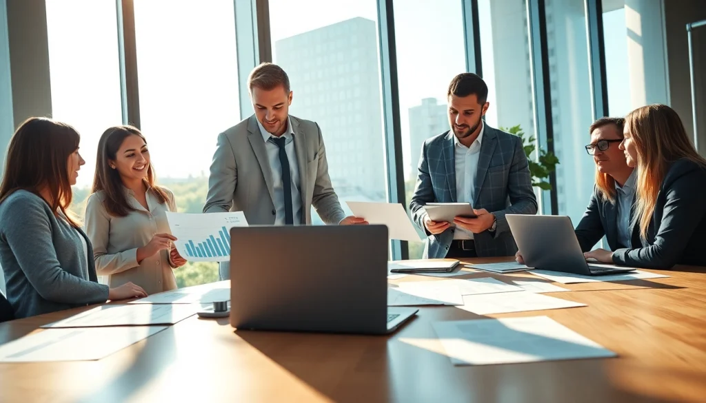 Biuro rachunkowe dla firmy budowlanej: księgowi współpracują profesjonalnie w nowoczesnym biurze