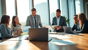 Biuro rachunkowe dla firmy budowlanej: księgowi współpracują profesjonalnie w nowoczesnym biurze