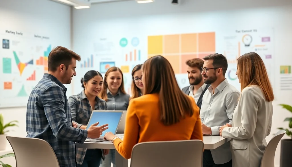 Engaging team strategy session for online marketing edmonton with vibrant visuals.