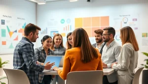 Engaging team strategy session for online marketing edmonton with vibrant visuals.