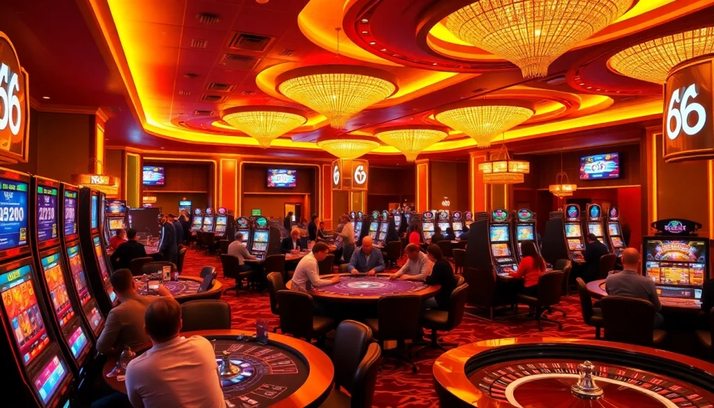 Experience the thrill of new 66 with players enjoying vibrant casino games, poker, and slot machines.