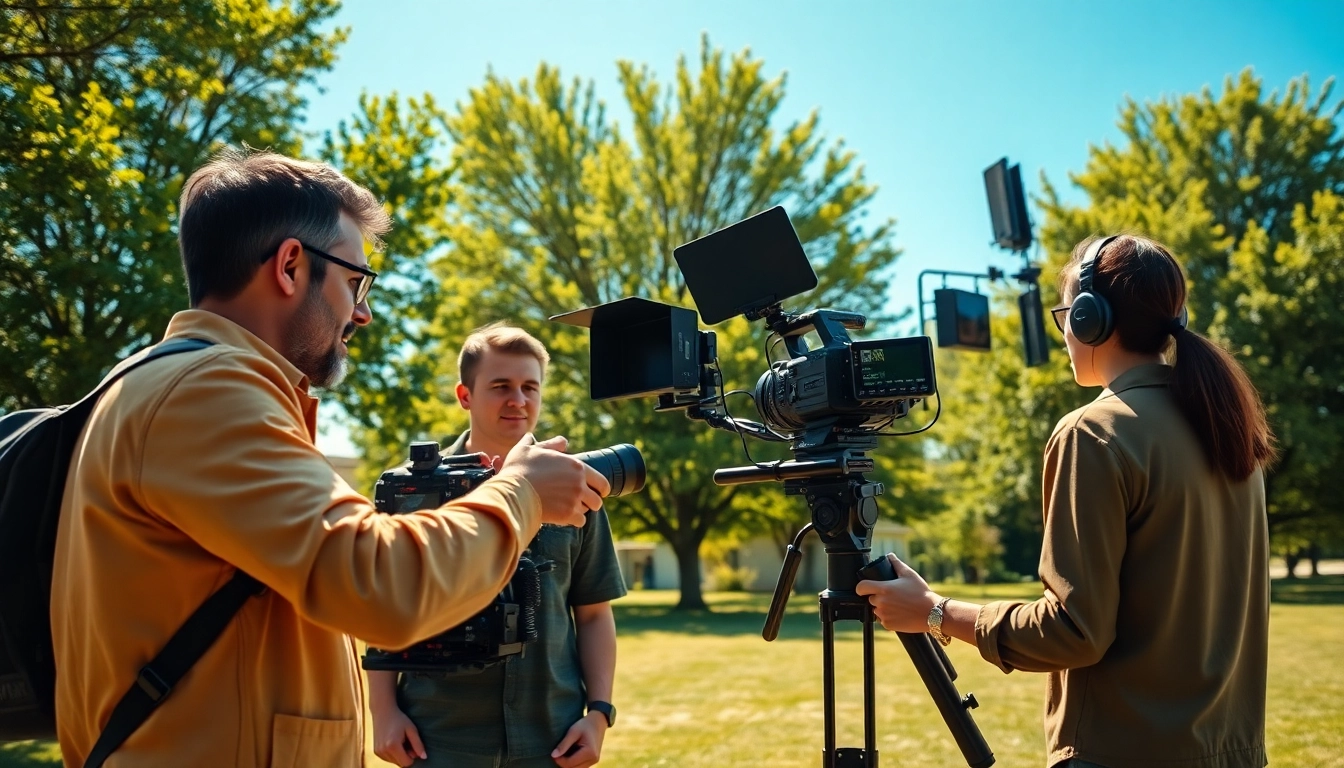 Capture the essence of a Creative Video Production Agency in action with filmmakers at work.