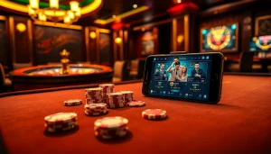Thu hút người chơi bằng ứng dụng tik 88 trên bàn casino sang trọng với các lá bài và chip.