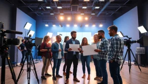 Creative Video Production Agency team collaborating in a modern studio environment.