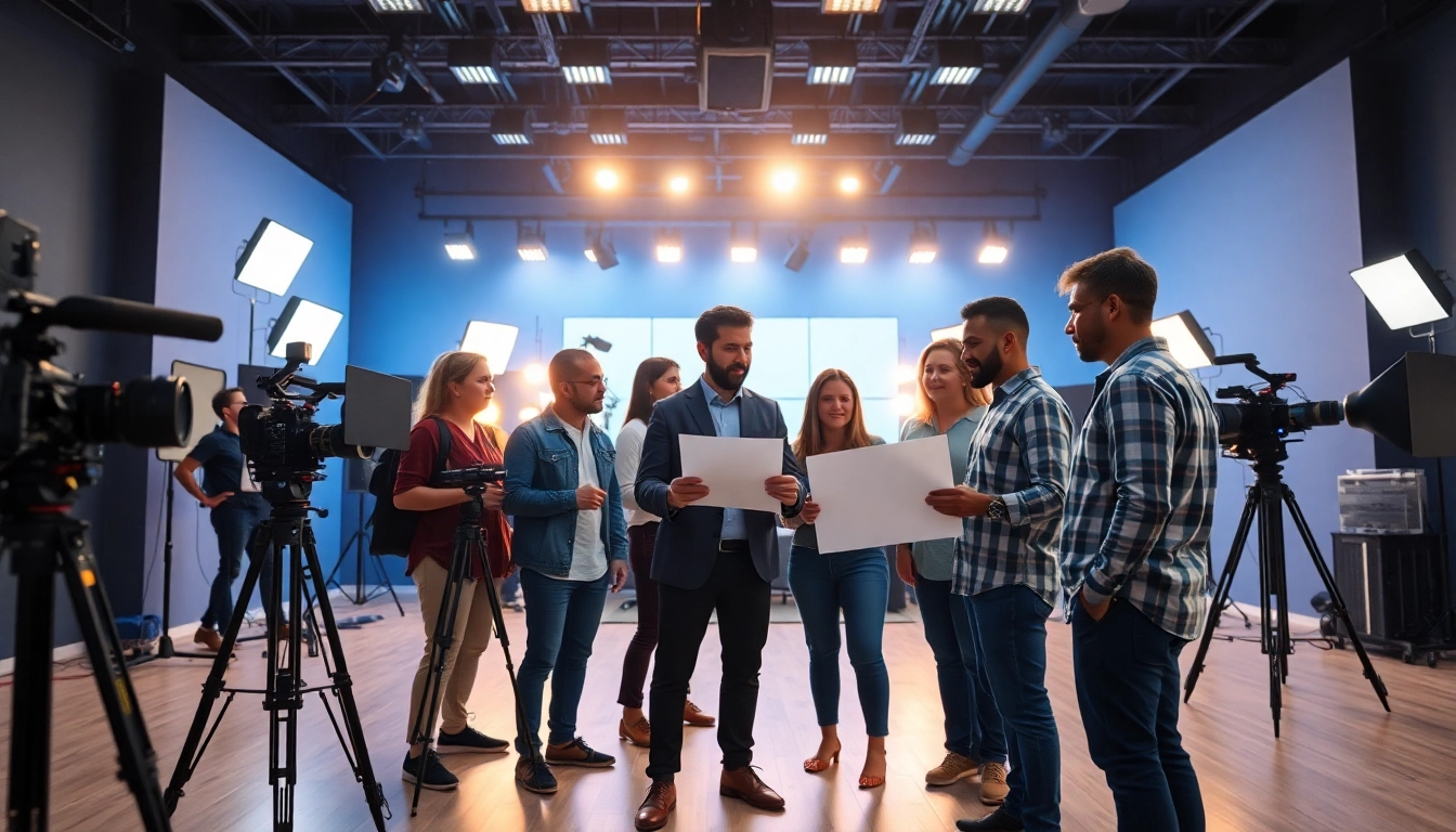 Creative Video Production Agency team collaborating in a modern studio environment.