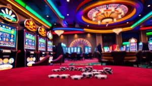Engaging scene of a 슬롯커뮤니티 with vibrant slot machines and casino elements.