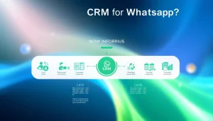 Learn what is a CRM for WhatsApp through an engaging infographic showing integration and data flow.