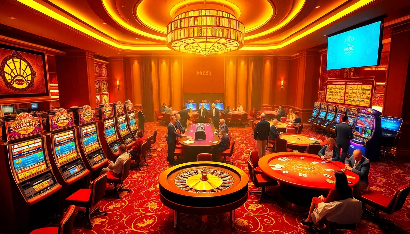 Experience high-stakes action with MM88 in an elegant casino setting featuring thrilling gambling tables.
