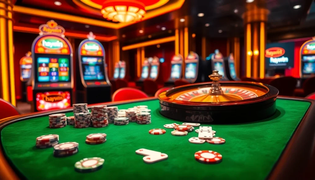Winning a jackpot at Haywin casino with vibrant poker chips and cards.