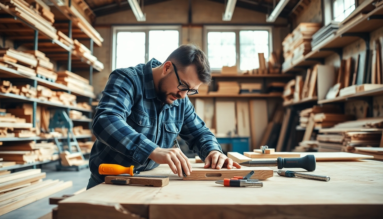 Carpentry Apprenticeship Near Me featuring a skilled carpenter working on a woodworking project in a bright workshop.