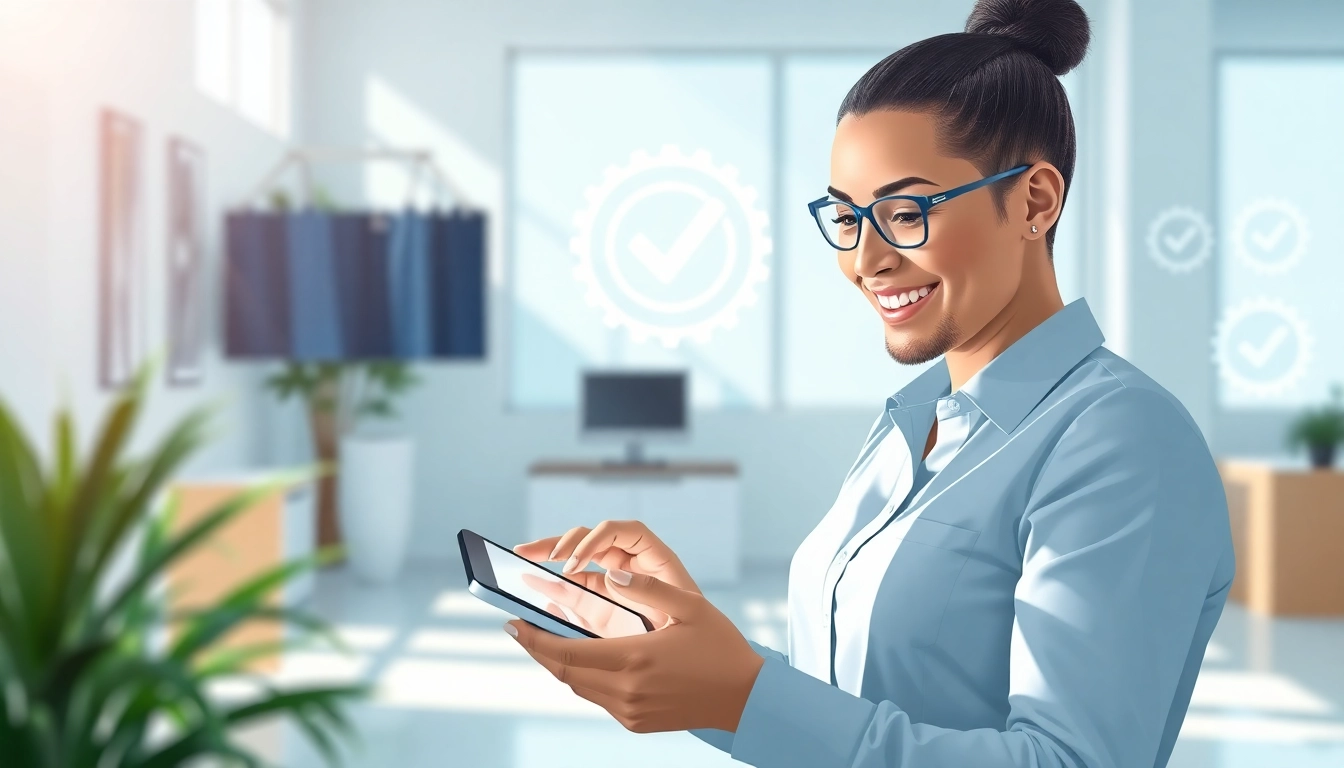 Experience a frictionless warranty experience with a smiling customer using a digital interface.