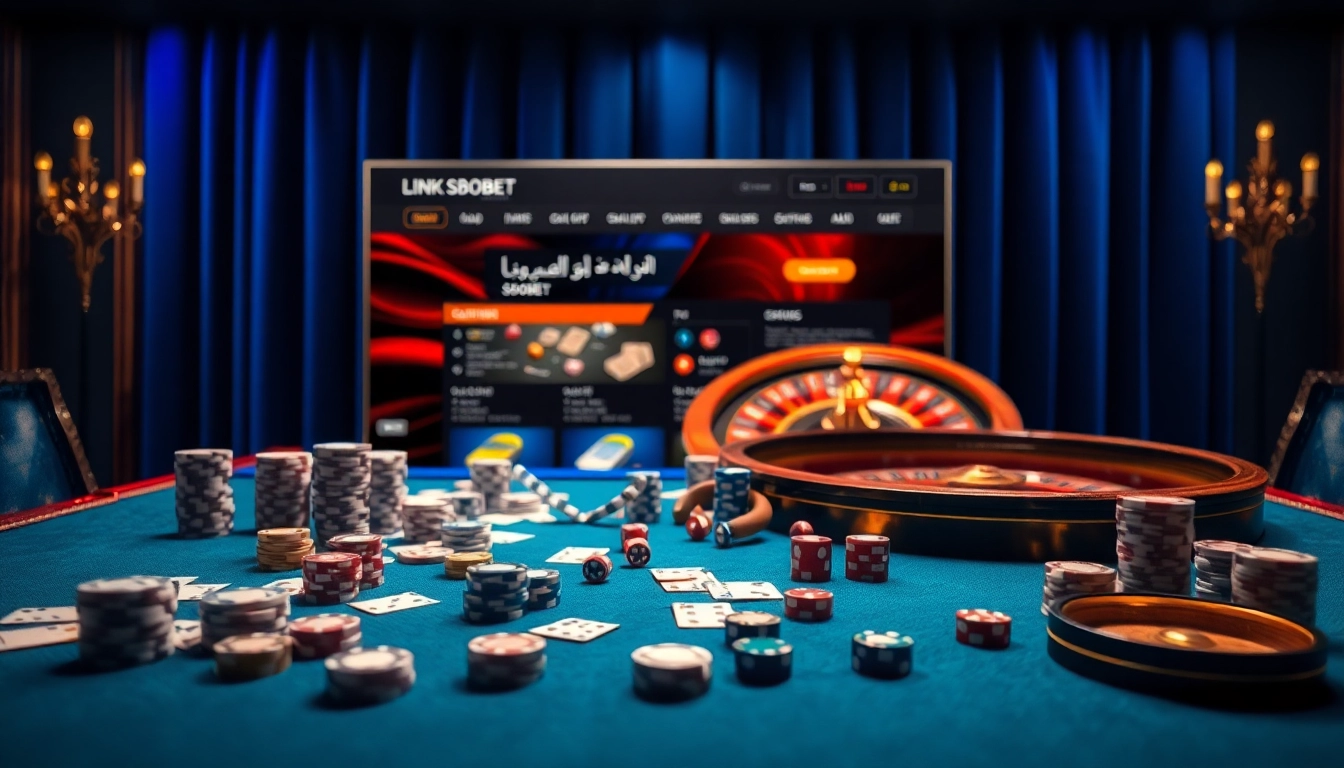 Exciting scene showcasing llink alternatif sbobet with poker chips and an online gambling interface.