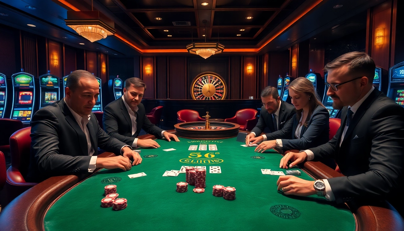 S8 gamblers celebrating at a high-stakes poker table in a luxurious casino scene.