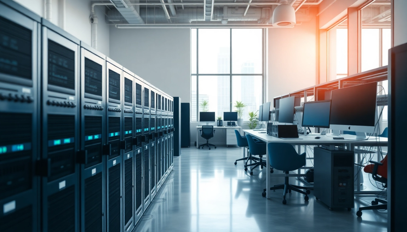 Network infrastructure setup showcasing advanced technology in a modern workspace.