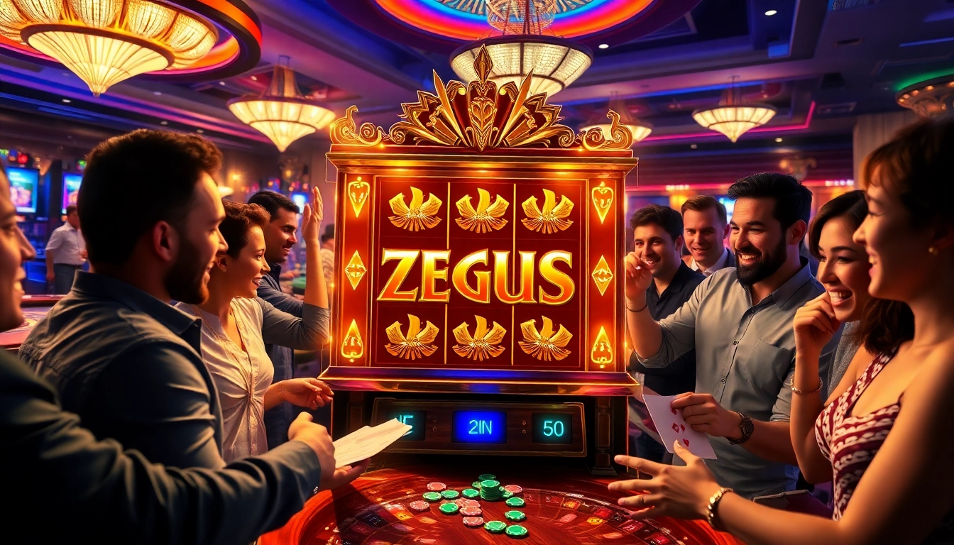 Rasakan sensasi aksi Zeus slot dengan sorotan kasino berwarna-warni dan permainan yang hidup.