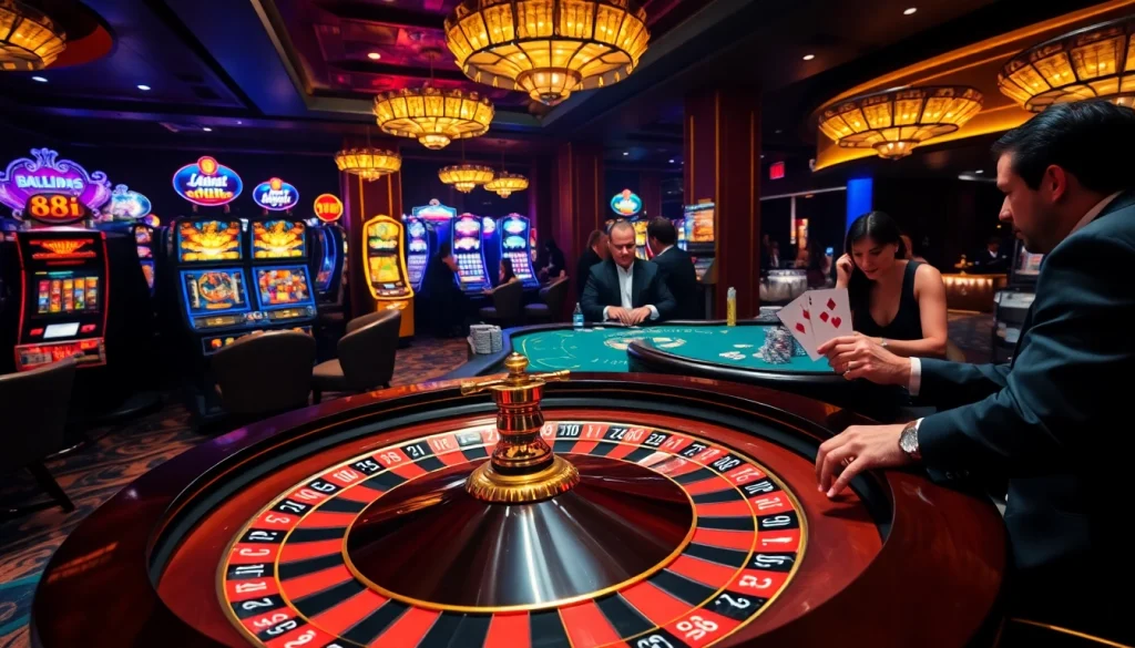 Players enjoy a thrilling game at the 88i casino, surrounded by vibrant poker chips and a roulette table.