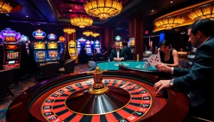 Players enjoy a thrilling game at the 88i casino, surrounded by vibrant poker chips and a roulette table.