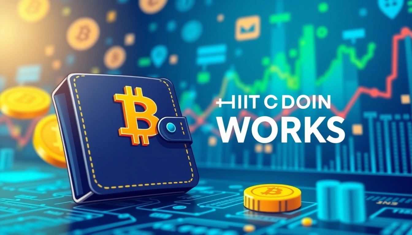 Comprendre bitcoin à travers une infographie innovante représentant le portefeuille numérique et la blockchain.