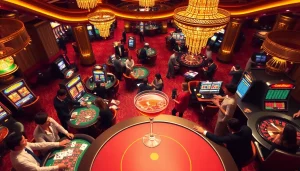 B52 cocktail featured on a vibrant casino gaming floor with poker tables and slot machines.