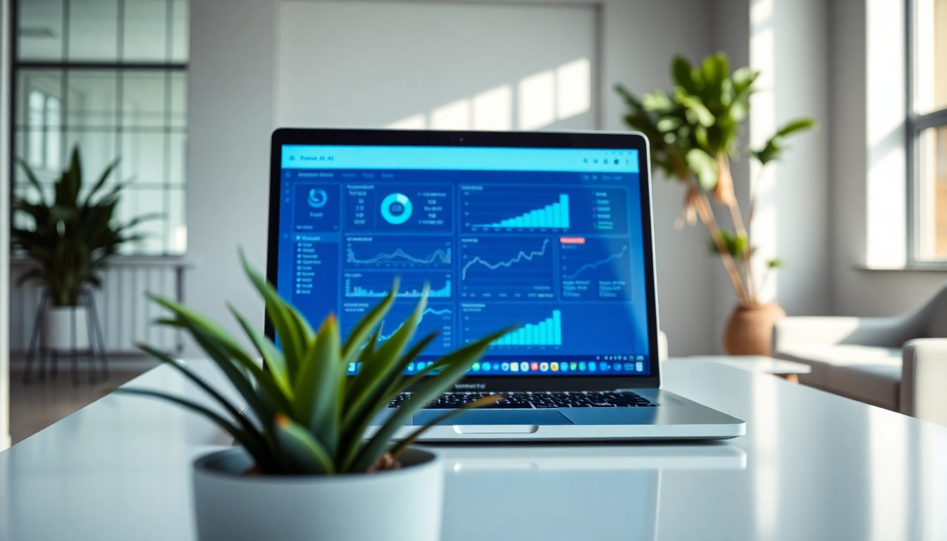 Engaging AI Software interface on a laptop screen in a modern workspace