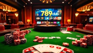 Experience the excitement of gambling at 789club with this vibrant casino scene featuring poker chips and cards.
