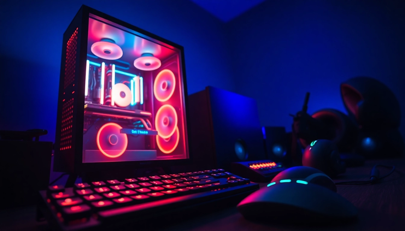 1win pulsuz oynamaq üçün enerjili gaming avadanlığı və LED işıqları olan masa.