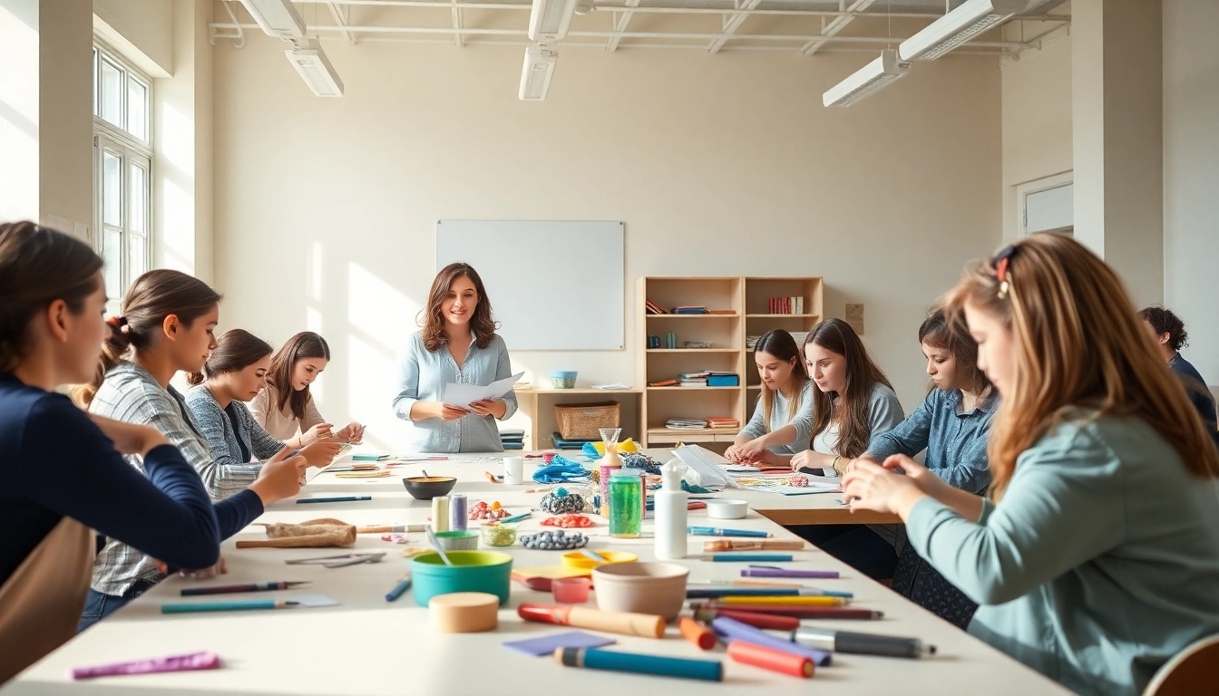 Engaging craft training in Colorado featuring diverse students creating projects during a lively workshop.