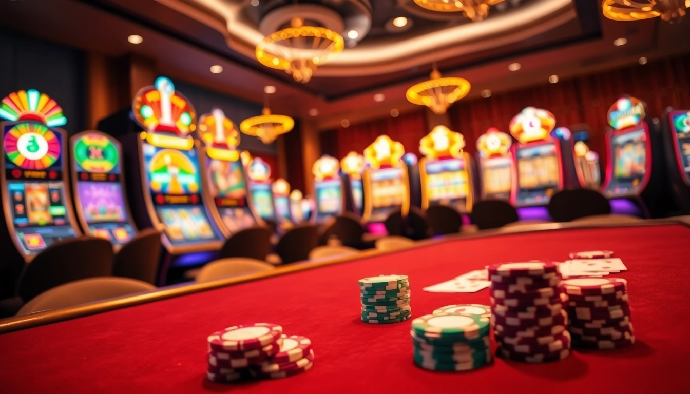 Experience the thrill of idnslot at a vibrant online casino filled with slot machines and poker tables.