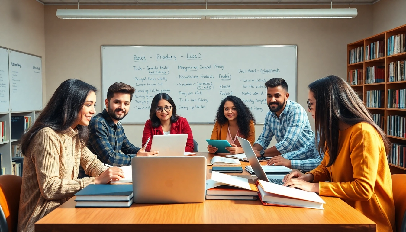 Engaged students collaborating in the exam assistance industry at a library setting.