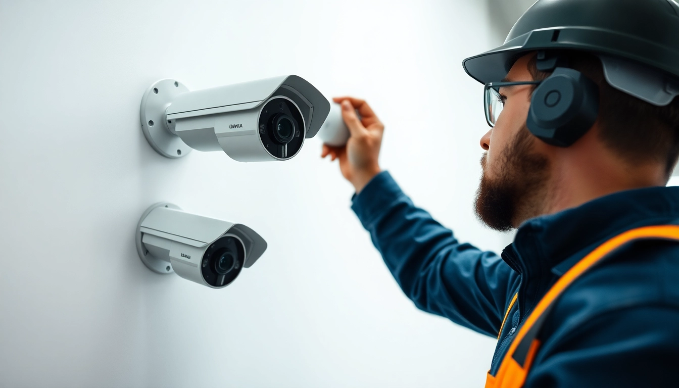 Instalación de cámaras Dahua por un técnico, mostrando tecnología de seguridad avanzada en acción.
