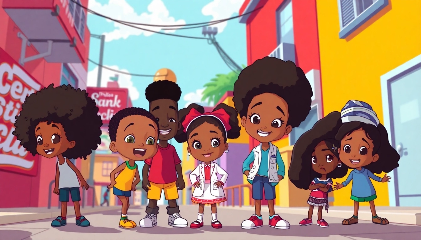 A dynamic illustration of African American cartoons featuring iconic characters, celebrating diversity in animation.