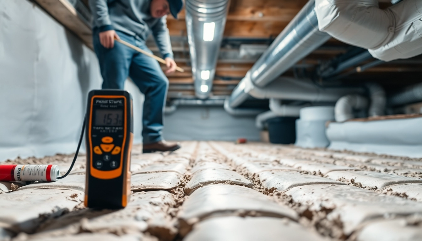 Crawl Space Restoration by a professional in a clean, bright underfloor setting with new vapor barriers.